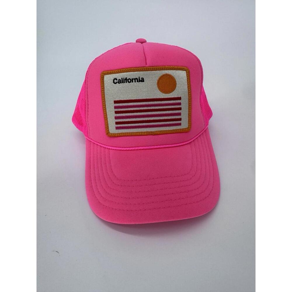 Friday Feelin’ Cali Stripe Foam Trucker Hat Hot Pink Adjustable Snapback